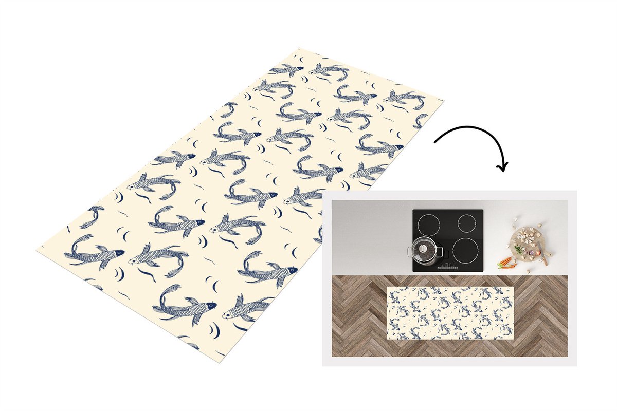 Keukenloper 120x50 cm - Keukenmat vinyl Karper - Vis - Japan - Patronen - Keukenmatten loper - Keuken vloerkleed tapijt