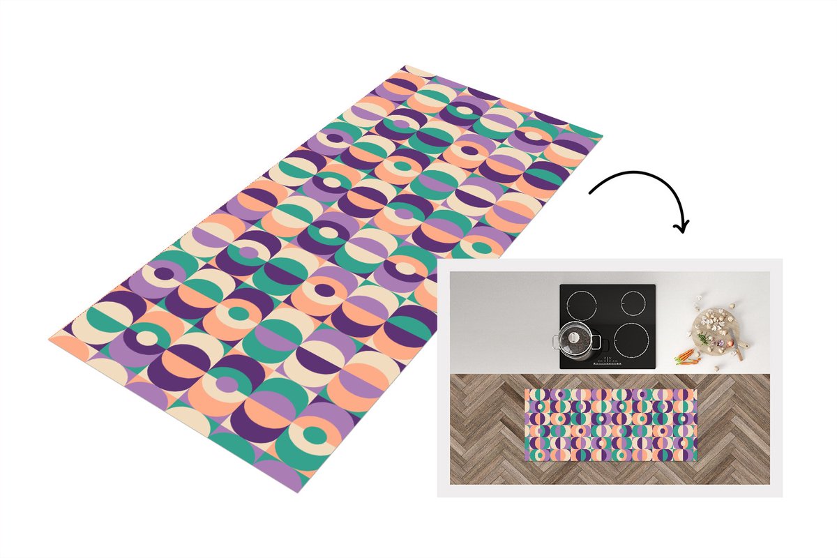 Keukenloper 120x50 cm - Keukenmat vinyl Patroon - Geometrie - Retro - Keukenmatten loper -