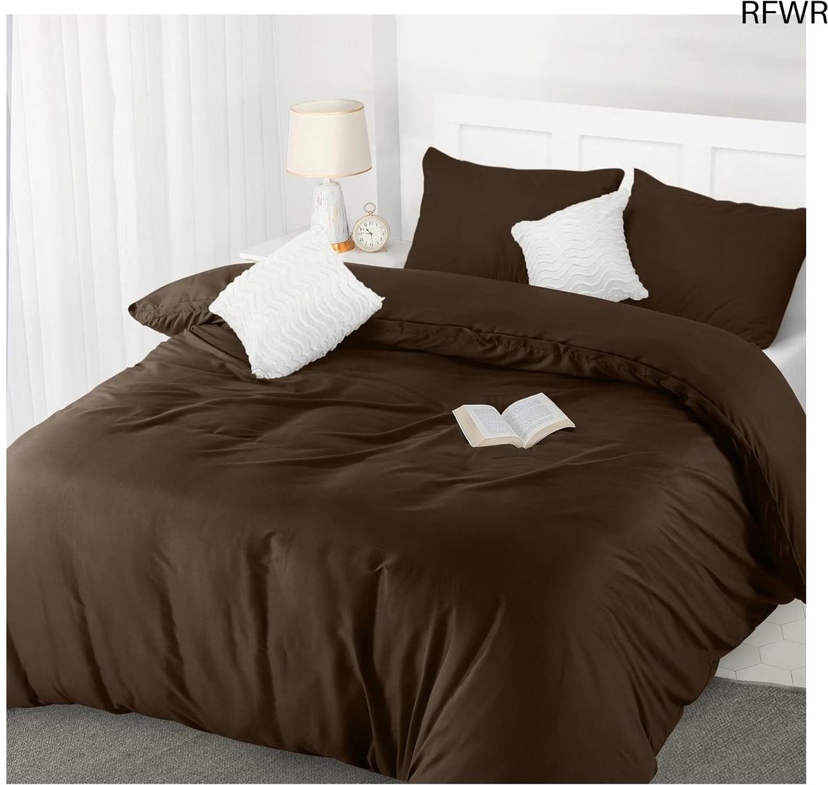 RFWR Zachte Microvezel Dekbedovertrek Set 200x200cm met Kussenslopen 50x75cm - Bruin Beddengoed