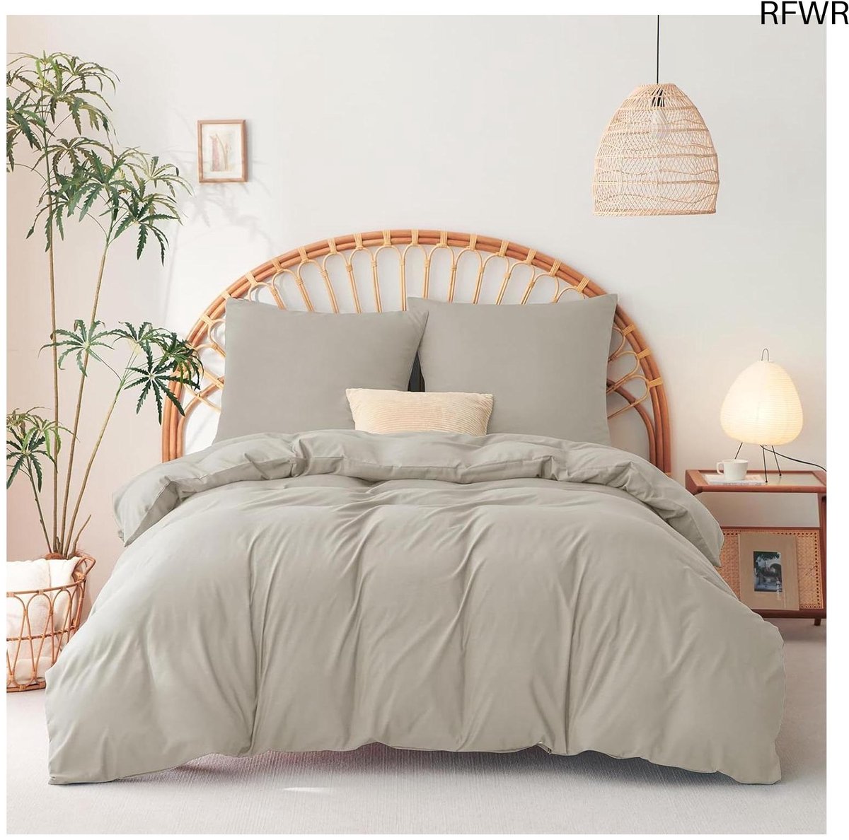 RFWR Dekbedovertrek Set 155x220 cm met 2 Kussenslopen - 100% Microvezel - Ondersteuning voor Aangename Slaap - Beige
