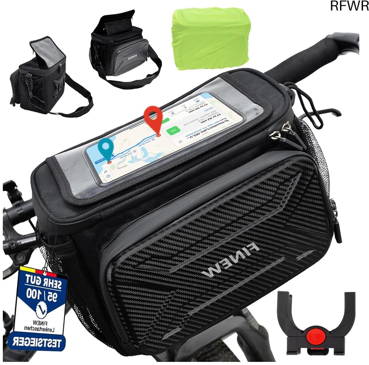 RFWR® Waterdichte Fietsstuurtas met Smartphone Houder - 6L Capaciteit en Verstelbaar Touchscreen