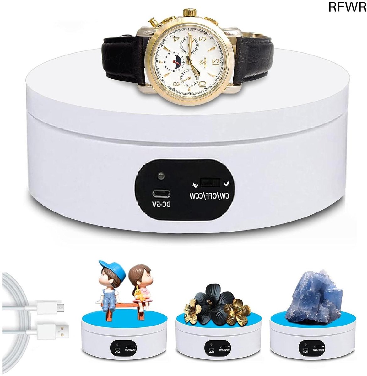 RFWR® 360° Draaibare Draaitafel voor Fotografie en Productweergave - 12 cm USB en Batterij Opties