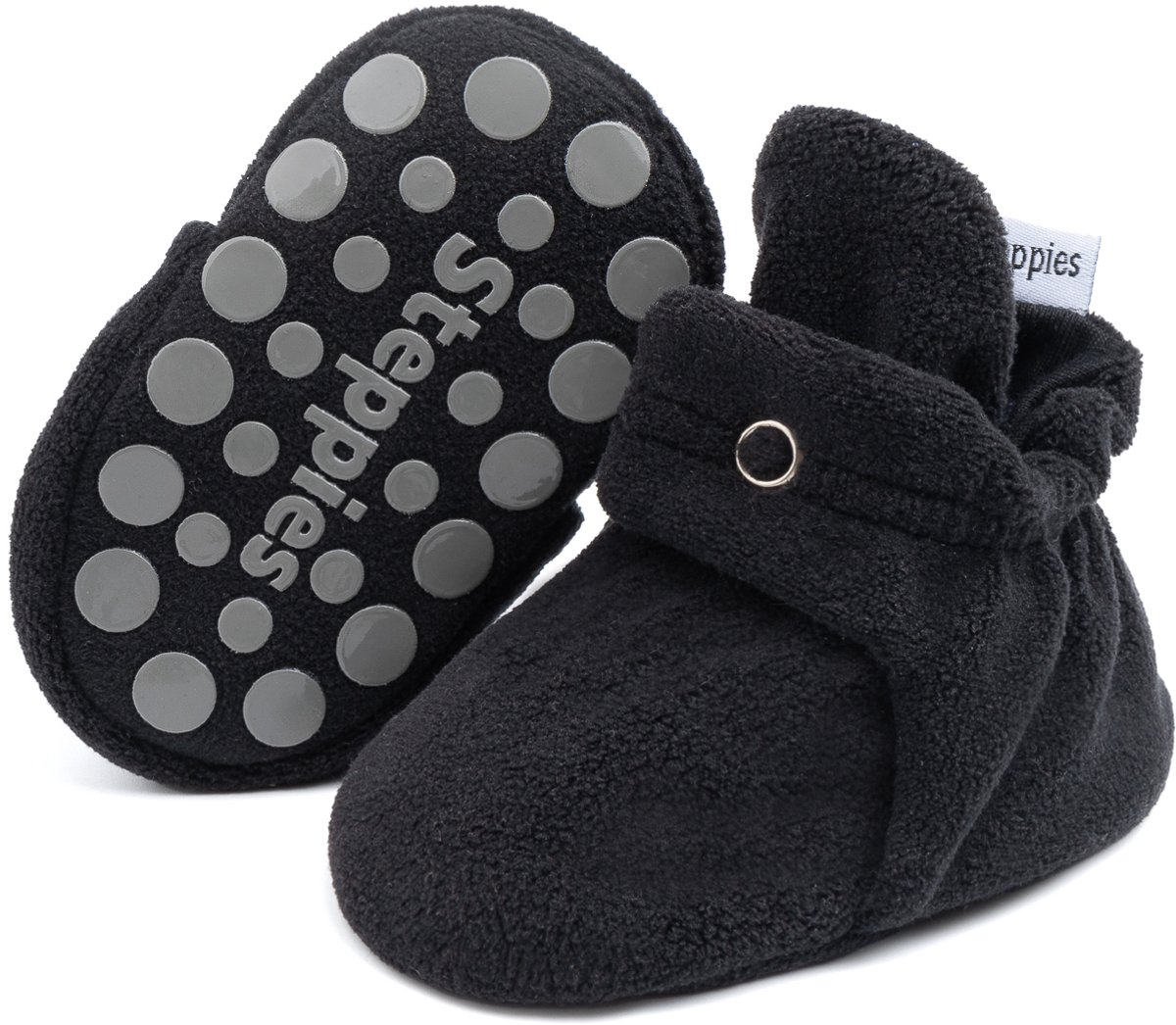 Steppies - Babyslofjes Antislip voor Jongens en Meisjes - Zwart - 12-18 Maanden (13cm) - Schoenmaat 20-21 - Stappertjes