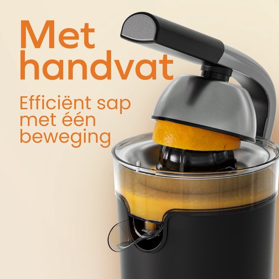 KitchenBrothers Citruspers - Elektrische Sinaasappelpers en Citroenpers - Met Uitloop en Pershendel - Luxe - 0.35L - Zwart van KitchenBrothers — afbeelding 4