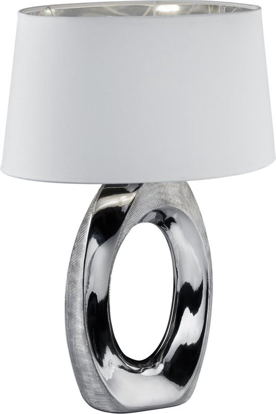 LED Tafellamp - Tafelverlichting - Trion Tibos - E27 Fitting - Rond - Mat Zilver - Keramiek