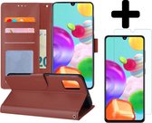 Hoesje Geschikt voor Samsung A41 Hoesje Book Case Hoes Portemonnee Cover Walletcase Met Screenprotector - Hoes Geschikt voor Samsung Galaxy A41 Hoes Bookcase Hoesje - Bruin