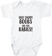 Rompertjes baby met tekst - Silly daddy, boobs are for babies! - Romper wit - Maat 74/80