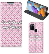 Hoesje Geschikt voor Samsung Galaxy A21s Bookcase Flowers Pink Don't Touch My Phone