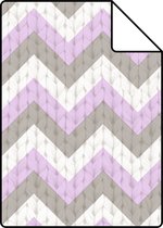 ESTAhome A4 proefstaal van behang zigzag motief taupe en paars - 138137 - 21 x 26 cm