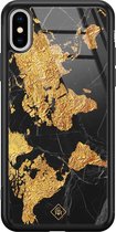 iPhone XS Max hoesje glass - Wereldkaart | Apple iPhone Xs Max case | Hardcase backcover zwart