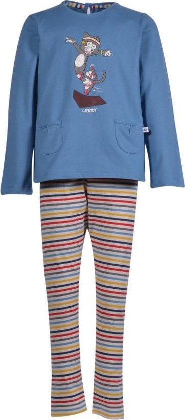 Woody Meisjes-Dames pyjama - Kat - Blauw - 202-1-BSL-S/845 - 2j | bol.com