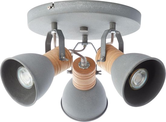 mesh Bouwen op sieraden BRILLIANT lamp Frieda LED spot rondel 3-blad antiek / beton hout 3x  LED-PAR51, GU10,... | bol.com