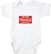 Rompertjes baby met tekst - Don't drop fragile. Handle with care - Romper wit - Maat 50/56