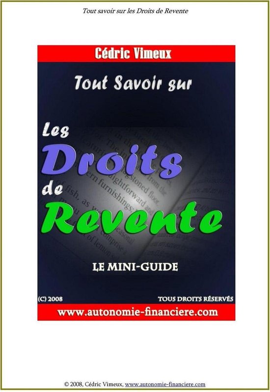 Tout savoir sur le droit de revente (ebook), Cedric Vimeux