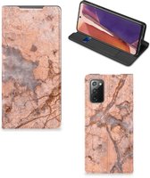 Telefoon Hoesje Geschikt voor Samsung Galaxy Note20 Wallet Book Case Marmer Oranje