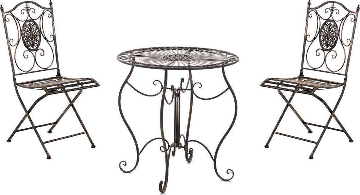 Bronzen tuinset van CLP Aldeano met stijlvol design en comfortabele zitplaatsen.