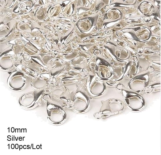 100 stuks karabijnsluitingen 10mm zilverkleur | bol.com