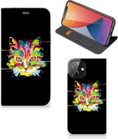 Smartphone Hoesje Geschikt voor iPhone 12 | Geschikt voor iPhone 12 Pro Wallet Case Leuke Verjaardagscadeaus Cat Color