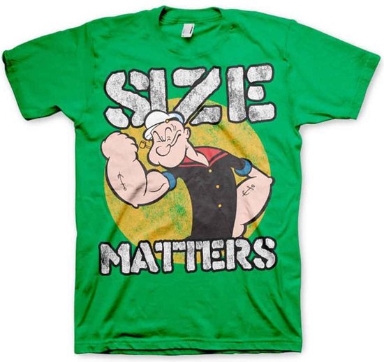 Popeye Heren Tshirt -L- Size Matters Groen
