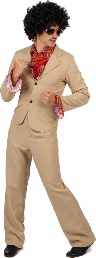 LUCIDA - Beige disco kostuum met franjes voor mannen