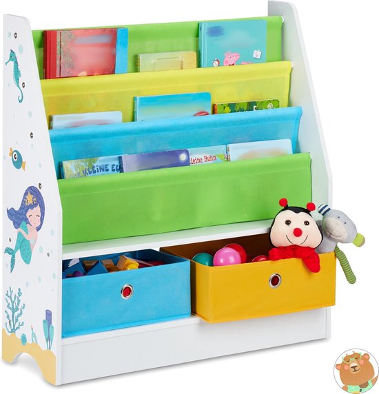 Relaxdays kinderkast voor speelgoed - kinderboekenkast met 2 kisten - boekenrek - kastje