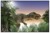 Dinosaurus T-Rex in tropisch woud - Foto op Akoestisch paneel - 150 x 100 cm