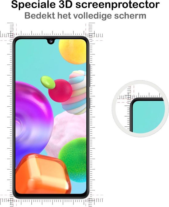 3D screenprotector die het volledige scherm bedekt. Met tekst 'Speciale 3D screenprotector bedekt het volledige scherm'.
