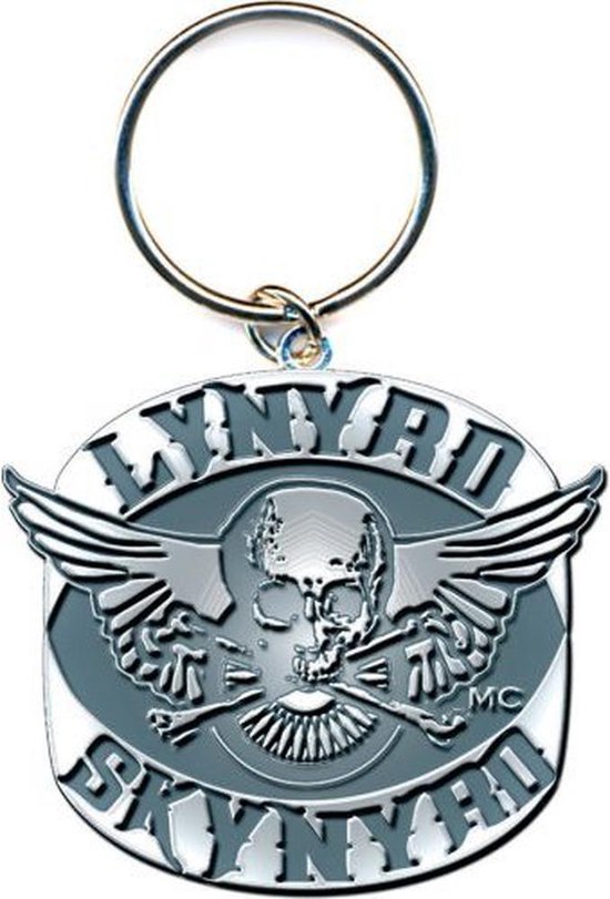 Foto: Lynyrd skynyrd biker patch logo sleutelhanger zilverkleurig