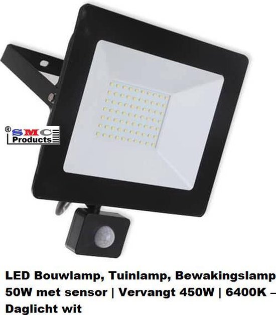 LED Buitenverlichting met sensor, Tuinlamp, Beveiligingslamp, Bouwlamp |  50W |... | bol.com