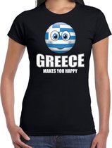 Greece makes you happy landen t-shirt Griekenland zwart voor dames met emoticon L