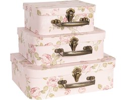 Clayre & Eef Decoratie koffer (set van 3) CC60025 30*21*9/25*18*9/20*16*8 cm - Meerkleurig Karton Opbergkoffer