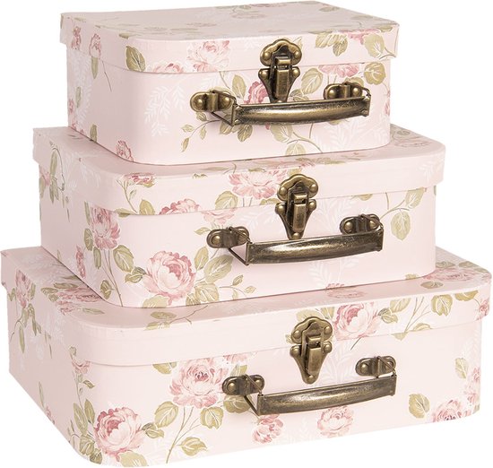 Clayre & Eef Decoratie koffer (set van 3) CC60025 30*21*9/25*18*9/20*16*8 cm - Meerkleurig Karton Opbergkoffer