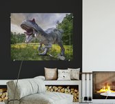 Dinosaurus T-Rex in grasland - Foto op Plexiglas - 80 x 60 cm