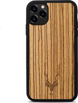 Kudu iPhone 11 Pro hoesje case - Houten backcover - Handgemaakt en afgewerkt met duurzaam TPU - Zebrano - Zwart