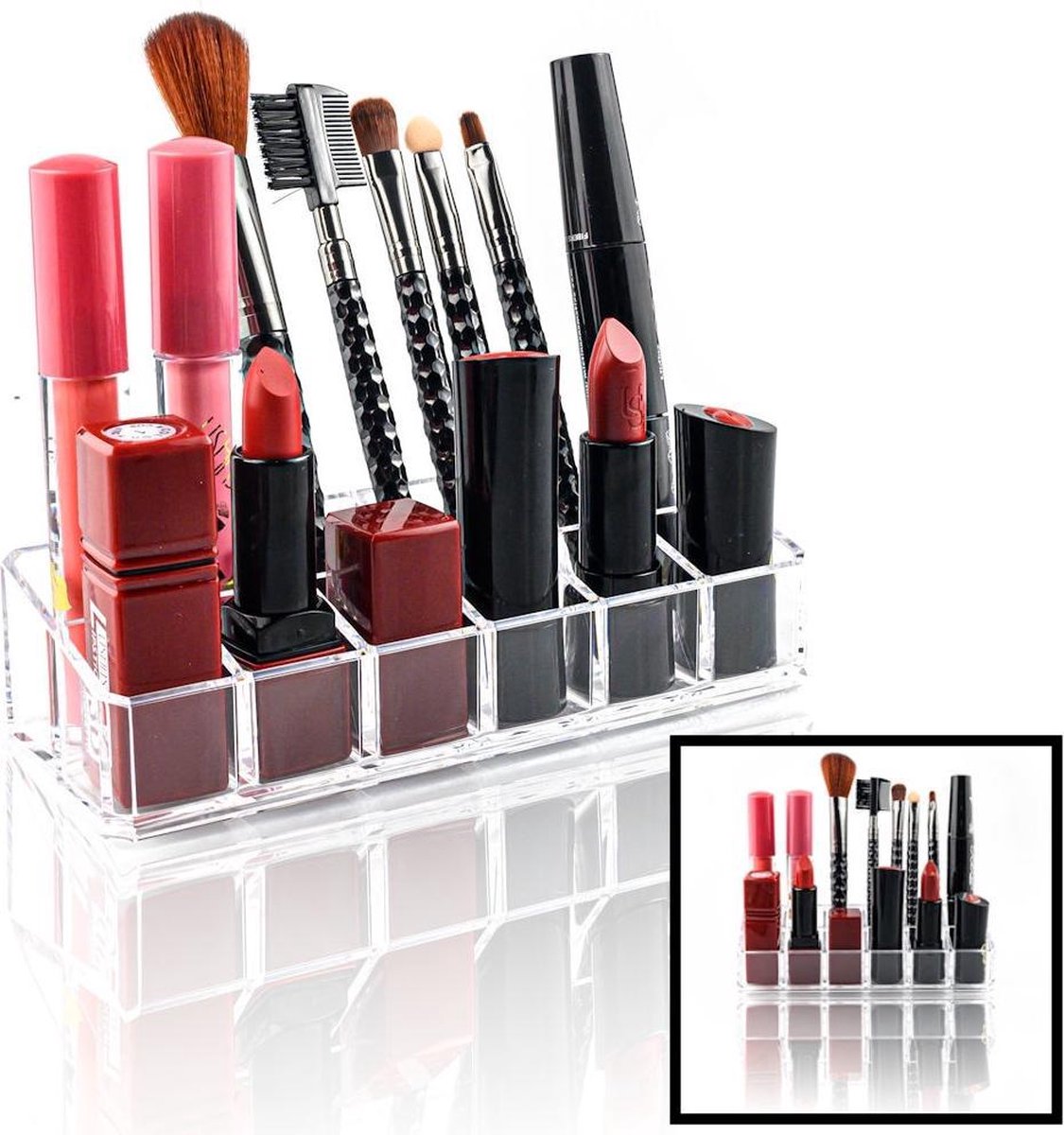 Decopatent® Make up Organizer 12 Vakken - Makeup Organizer Transparant - Cosmetica - Lippenstift - Nagellak - Brushes - Kwasten - Merkloos