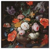 Stilleven met bloemen en een horloge, Abraham Mignon - Foto op Akoestisch paneel - 120 x 120 cm
