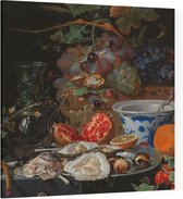 Stilleven met vruchten, oesters en een porseleinen kom, Abraham Mignon - Foto op Canvas - 100 x 100 cm
