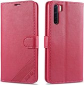 AZNS Oppo A91 Hoesje Wallet Book Case Kunst Leer Rood