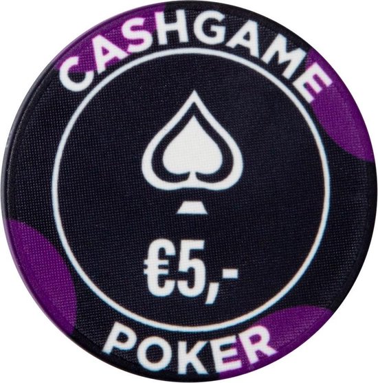 Thumbnail van een extra afbeelding van het spel Keramische Cashgame chip €5,- Zwart/Paars (25 stuks)
