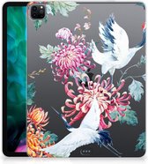 Cover Case iPad Pro 12.9 (2020) | iPad Pro 12.9 (2021) Hoesje Super als Cadeau voor Vriendin Bird Flowers met doorzichte zijkanten