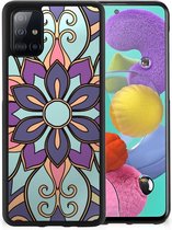 Smartphone Hoesje Geschikt voor Samsung Galaxy A51 TPU Bumper met Zwarte rand Paarse Bloem