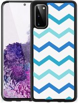Siliconen Back Cover Geschikt voor Geschikt voor Samsung Galaxy S20 Telefoon Hoesje met Zwarte rand Zigzag Blauw