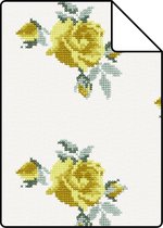 Proefstaal ESTAhome behang geborduurde roosjes geel - 138147 - 26,5 x 21 cm