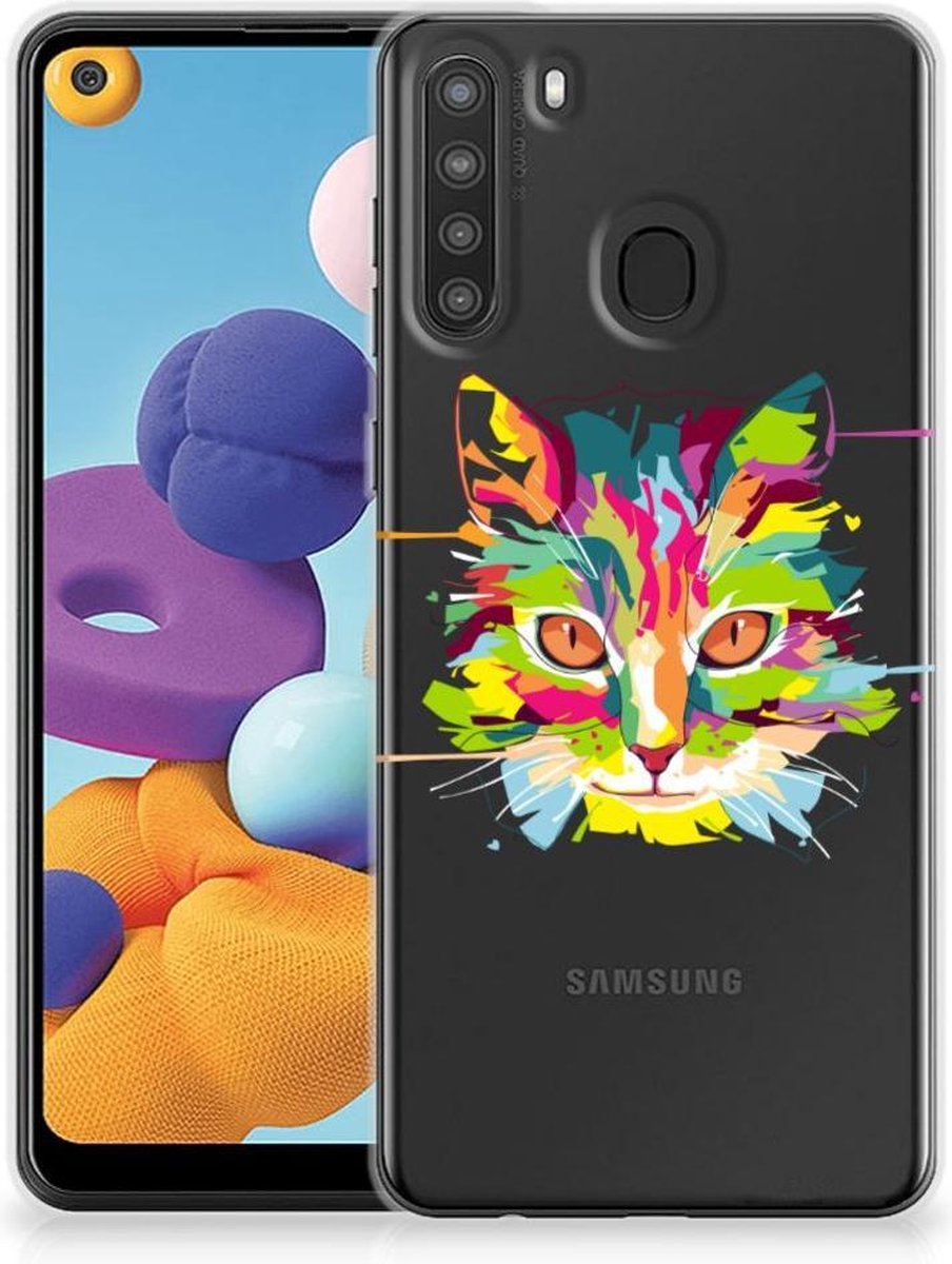Samsung Galaxy A21 Telefoonhoesje met Naam Cat Color