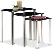 Relaxdays bijzettafel set van 3 stuks - zwart - glastafel - mimiset - salontafel - metaal