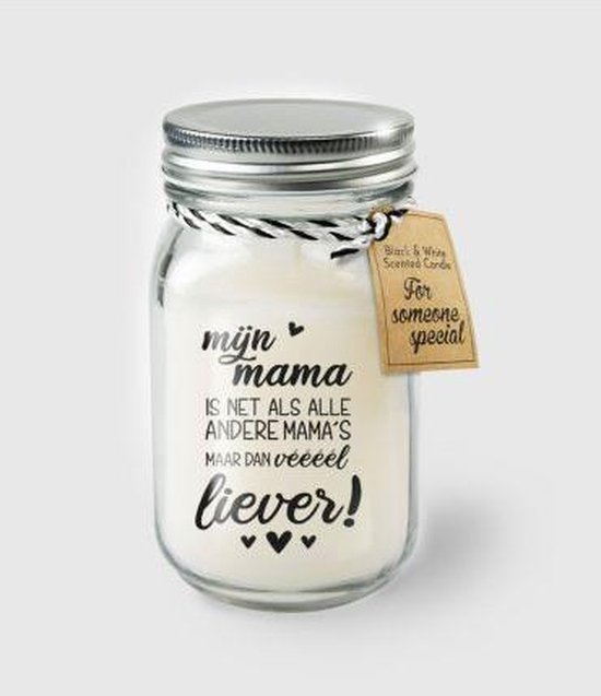 Kaars - Mijn Mama - Lichte vanille geur - In glazen pot - In cadeauverpakking met gekleurd lint