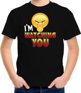 Funny emoticon t-shirt I am watching you zwart voor kids - Fun / cadeau shirt 122/128