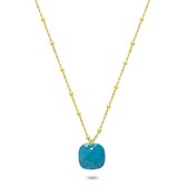 Twice As Nice Halsketting in goudkleurig edelstaal, vierkant turquoise hanger  40 cm+5 cm