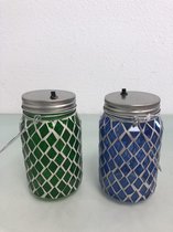 Blauw en groen kleurige potjes met led (set van 2)
