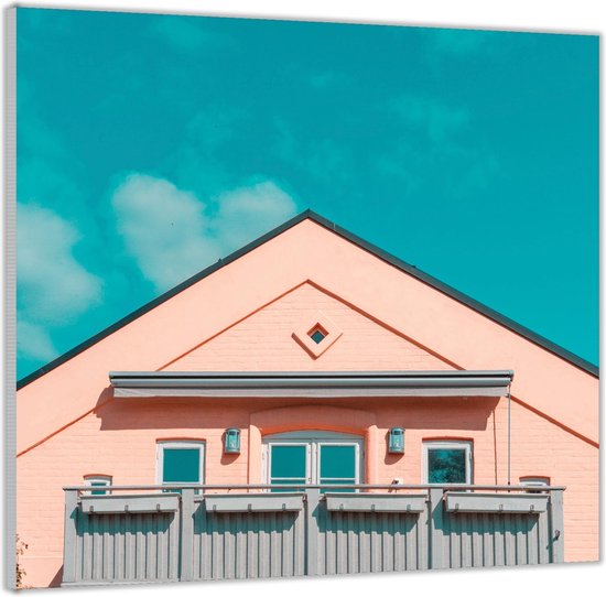 Acrylglas –Roze Huis met Balkon– 50x50 (Met ophang)